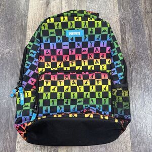 Fortnite Amplify Rainbow‎ Checker Print Children's School Backpack Pockets